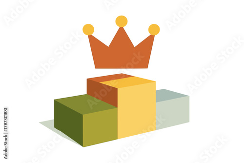 Abstract geometric winner's podium displaying first, second, and third places topped by a royal crown