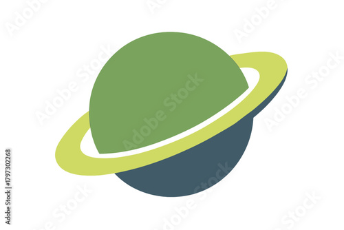 Minimalist stylized planet with rings orbiting a large celestial body