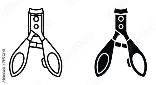 Nail clipper icon set featuring both outline and solid glyph styles, essential for personal care and hygiene tools