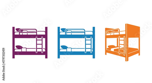 Colorful illustration of three different bunk bed designs in a row