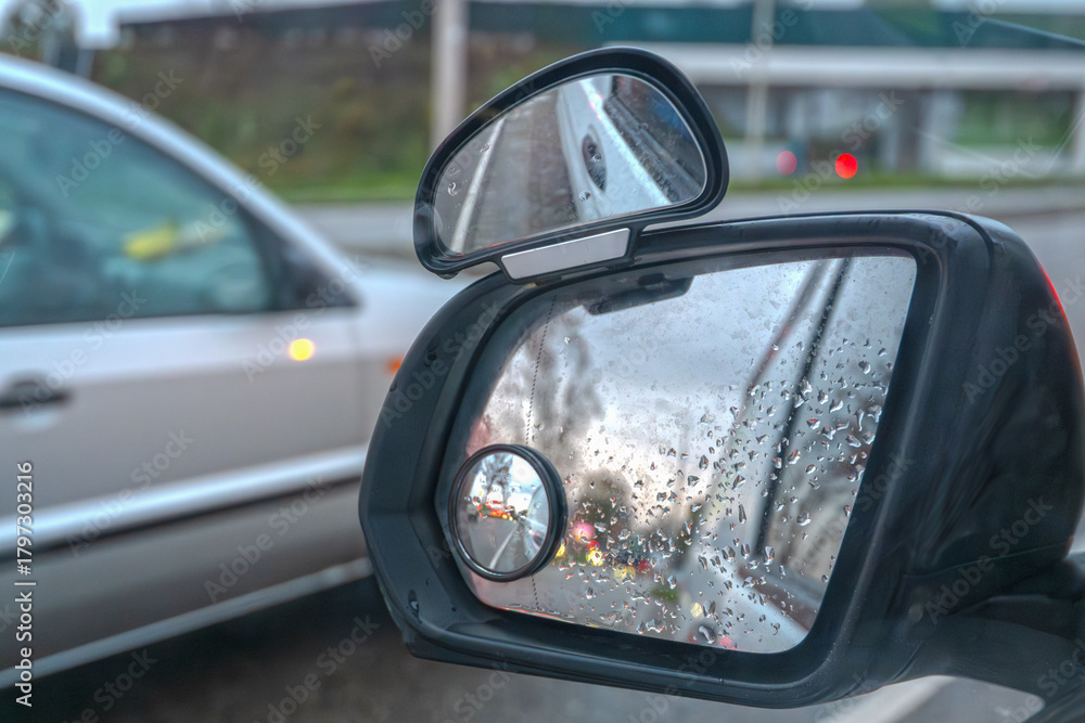 Fototapeta premium Rainy Car Window Abstract City Lights