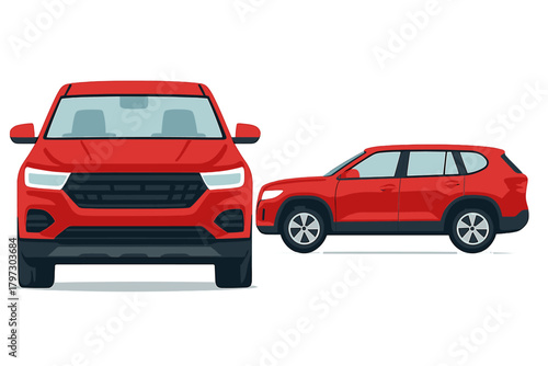 Bright red modern crossover SUV shown in front view and profile side view