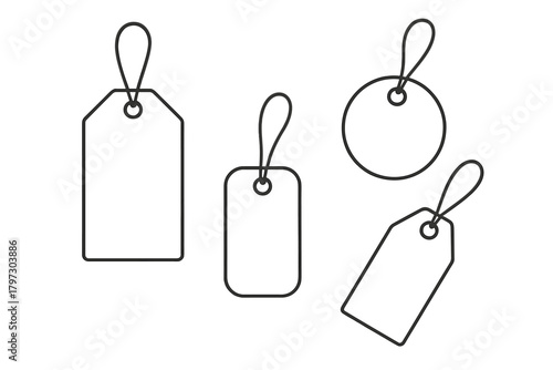 Minimalist outline set of blank price tags and labels for retail commerce and sale promotion