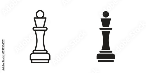 Chess queen icon set. Outline symbol editable.