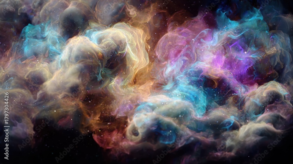 Fototapeta premium Galaxy stars and clouds background in colorful nebular style, perfect for space-themed projects, education, and wallpapers.