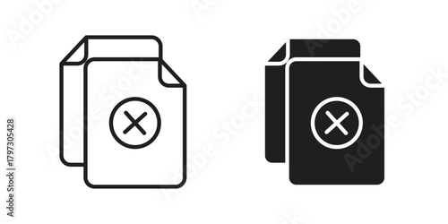 Delete Document icon set. Outline symbol editable.