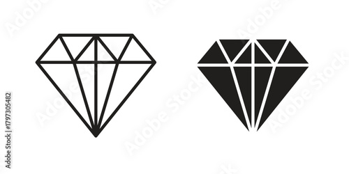 Diamond icon set. Outline symbol editable.