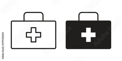 Doctor bag icon set. Outline symbol editable.