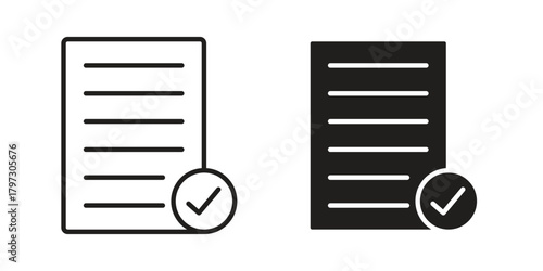 Document accept icon set. Outline symbol editable.