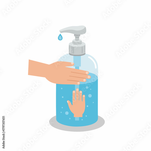 Flat Illustration Hand Applying Sanitizer Gel Hygiene and Prevention