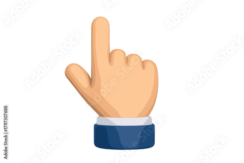 Stylized three dimensional hand cursor pointing upwards indicating selection or direction