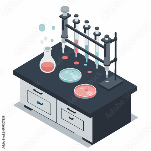 Isometric Detailed Laboratory Workbench With Equipment For Science Research Illustration