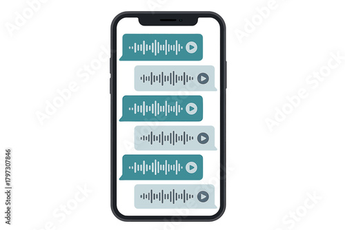 Digital chat interface on a mobile device with voice message bubbles and audio waveforms