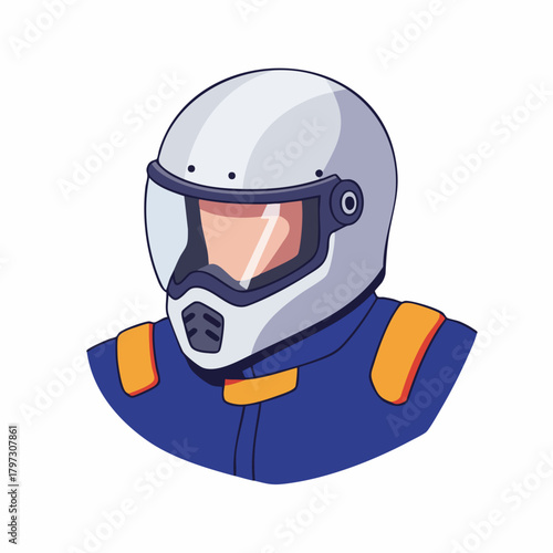 Cartoon Detailed Racing Driver Head with Helmet Automotive Sport Illustration