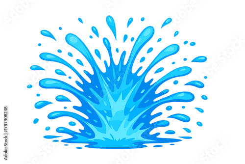 Dynamic blue water splash burst with flying droplets and flowing liquid motion