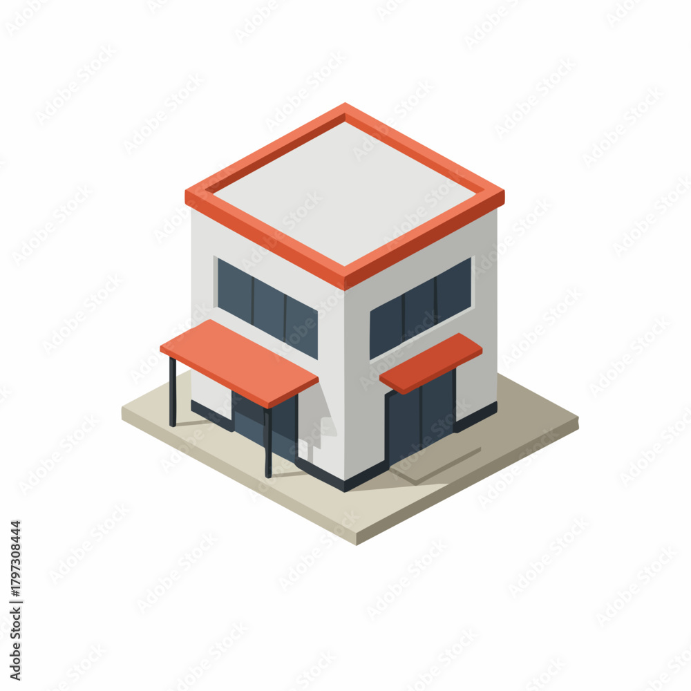 Fototapeta premium Isometric 3D Storefront Commercial Retail Building Structure Architecture Illustration
