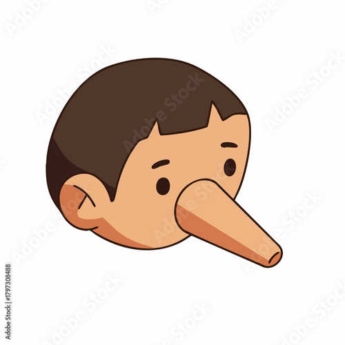 Cartoon Illustration Character Head with Long Nose Lie Telling Concept