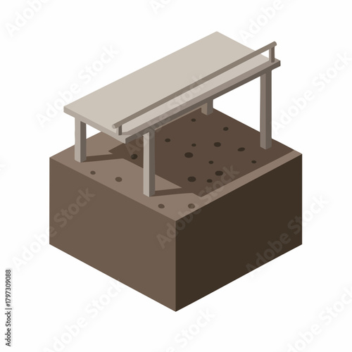 Isometric Low Poly Simple Well Structure with Water Source Illustration