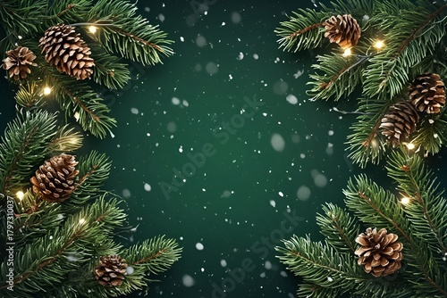 Wallpaper Mural A festive winter background with pine branches, pine cones, soft lights, falling snow, and a clean center space for Christmas greetings, seasonal holiday messages, banners, and invitations. Torontodigital.ca