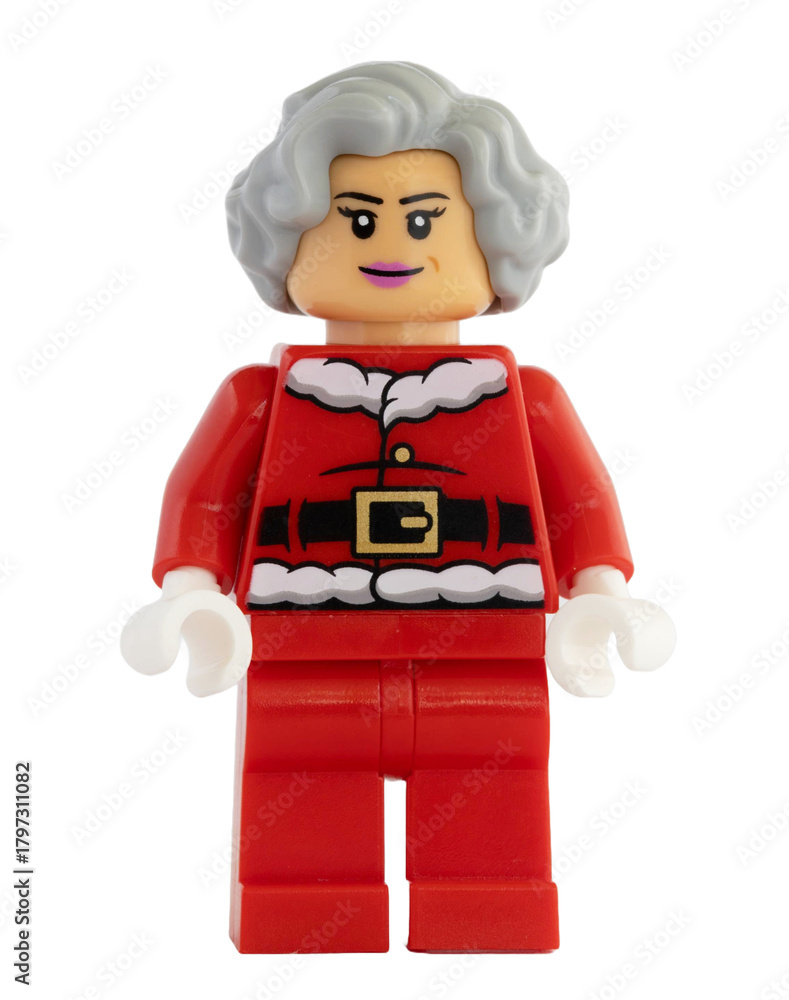 Naklejka premium Dortmund - Deutschland 13. November 2025 - Lego Figur Oma im Nikolaus Kostüm - Studio Aufnahme