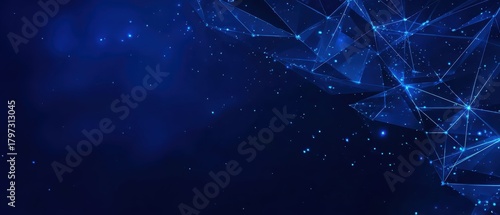 Dark blue tech background featuring network connections and data flows, ideal for technology websites, social media promotions, and digital services.