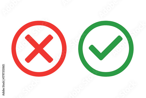 Green checkmark and red cross symbols for approval, rejection, correct, and incorrect choices