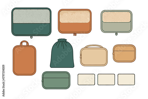 Modern travel packing cubes and storage organizers set for efficient luggage management