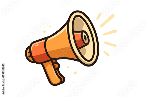 Stylized orange and beige megaphone for broadcasting announcements and important messages