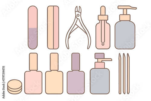 Essential manicure tools and cosmetic products for professional nail care