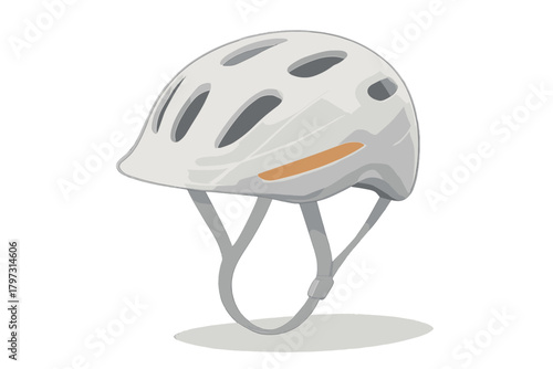 White modern bicycle helmet with ventilation holes and adjustable chin straps