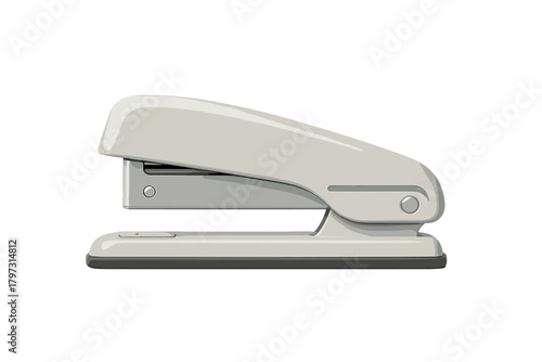 Gray stapler for binding documents and paperwork isolated on white background