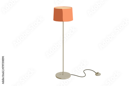 Minimalist standing floor lamp with a tall slender pole and an orange lampshade
