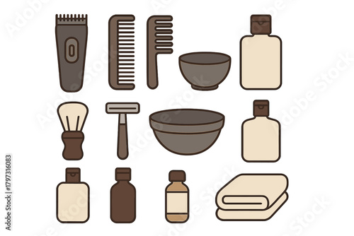Set of essential male grooming and shaving equipment for barber shop use
