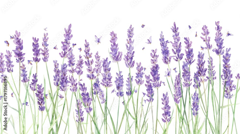 Naklejka premium a beautiful field of lavender flowers in full bloom, with delicate purple petals and green stems