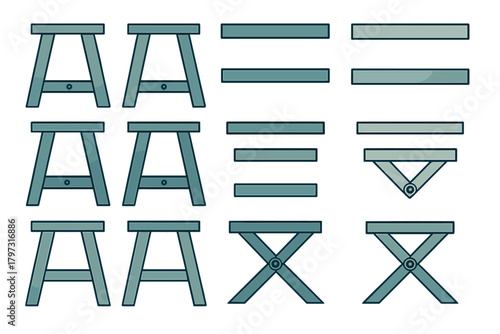 Modular components for building sawhorses and trestles in construction and woodworking