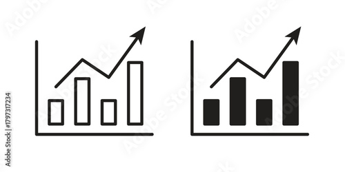 Chart histogram icon flat and stroke collection for ui ux work.