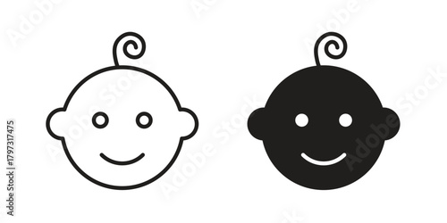 Child head icon flat and stroke collection for ui ux work.