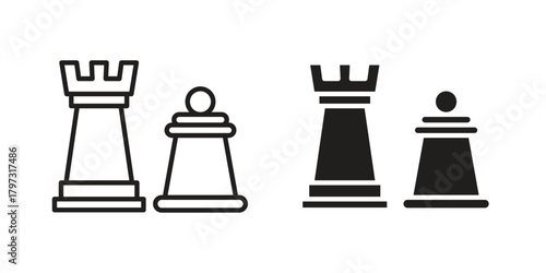 Chess icon flat and stroke collection for ui ux work.