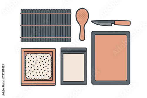 Sushi making equipment set with bamboo mat rice paddle knife and nori sheet