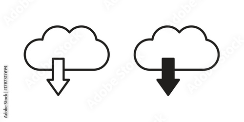 Cloud download icon flat and stroke collection for ui ux work.