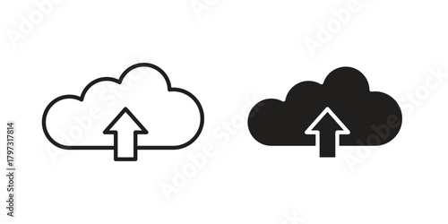 Cloud upload icon flat and stroke collection for ui ux work.