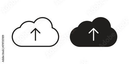Cloud upload icon flat and stroke collection for ui ux work.