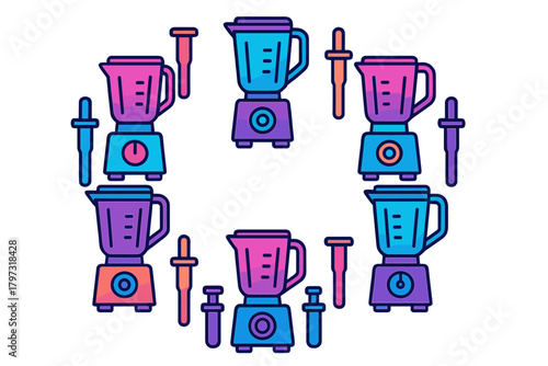 Seamless repeating pattern of vibrant gradient blenders and kitchen mixing tools