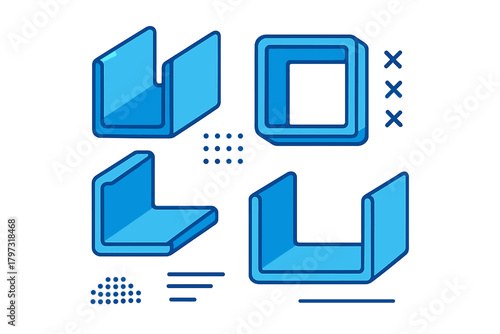 Abstract blue geometric shapes suggesting folded material or structural components