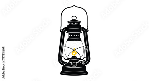 Vintage kerosene lantern illustration with black and white design elements