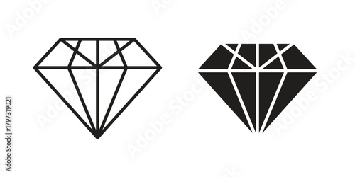 Diamond icon flat and stroke collection for ui ux work.