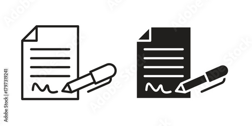 Document signed icon flat and stroke collection for ui ux work.