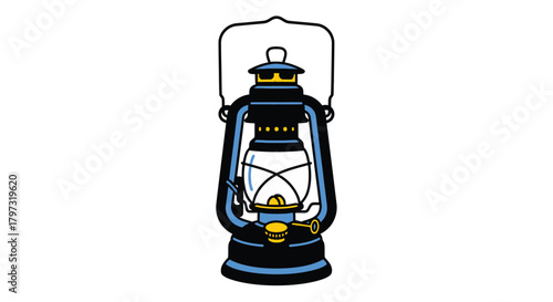 Vintage kerosene lantern illustration with blue and red color scheme
