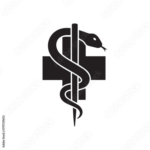 Vector Rod of aesculapius or asclepius black First aid snake symbol