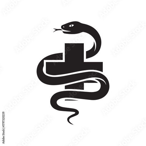 Vector Rod of aesculapius or asclepius black First aid snake symbol